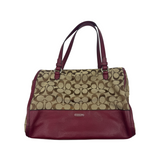 COACH SIGNATURE CANVAS BURGUNDY LEATHER TOTE BAG