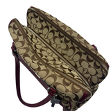 COACH SIGNATURE CANVAS BURGUNDY LEATHER TOTE BAG