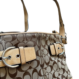 COACH BROWN MONOGRAM DOUBLE BUCKLE MESSENGER BAG