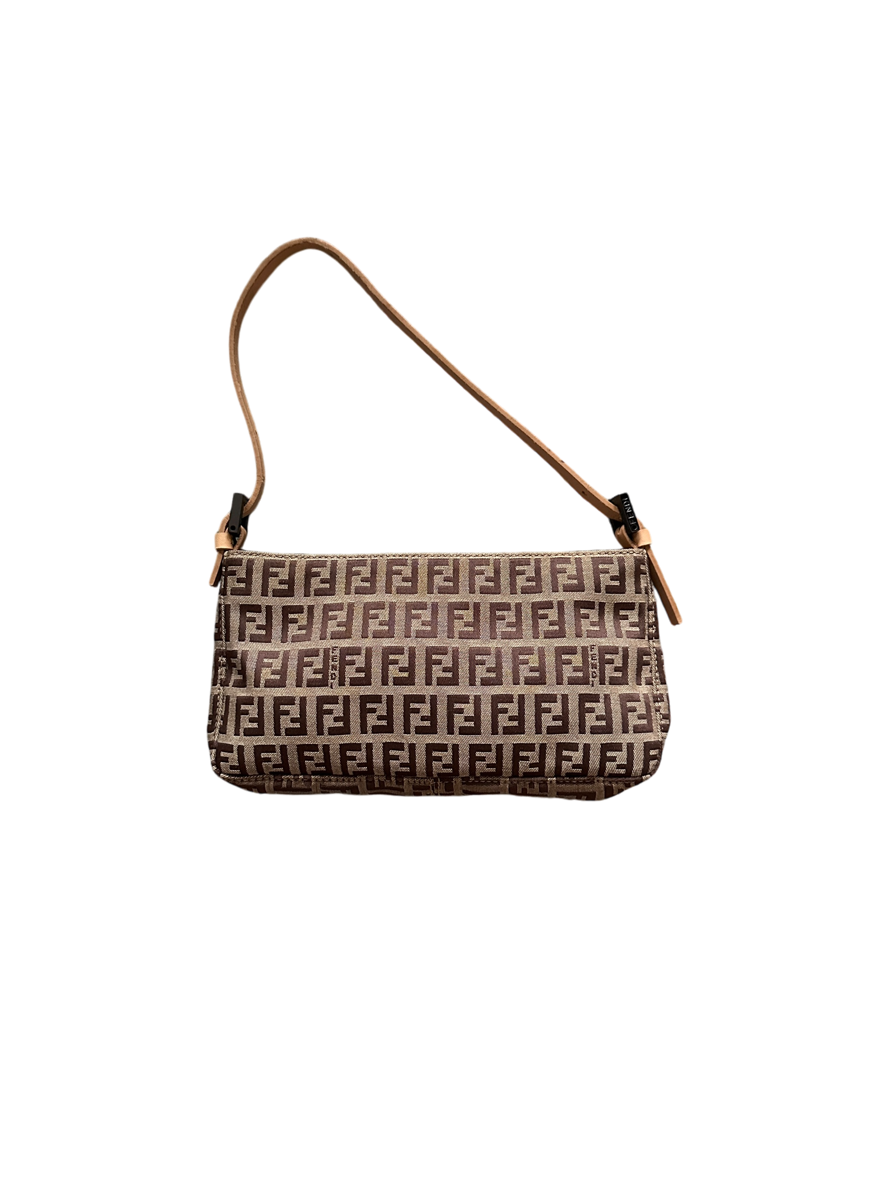 FENDI BEIGE MONOGRAM MINI ZIP POUCH BAG