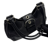 PRADA BLACK NYLON/LEATHER BUCKLE SHOULDER BAG