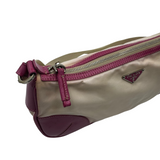 PRADA TWO-TONE NYLON SHOULDER BAG BEIGE/BURGUNDY