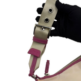 PRADA TWO-TONE NYLON SHOULDER BAG BEIGE/BURGUNDY