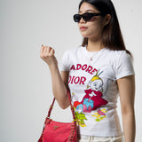 DIOR JADORE CARTOON PRINT WHITE TEE