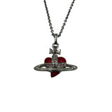 VIVIENNE WESTWOOD DIAMANTE HEART FUCHSIA SILVER NECKLACE