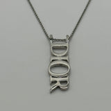 DIOR SPELLOUT WORD PENDANT SILVER NECKLACE