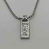 DIOR SILVER SPELLOUT PLATE NECKLACE