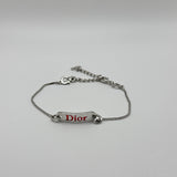 DIOR RED WORD PLATE BRACELET SILVER