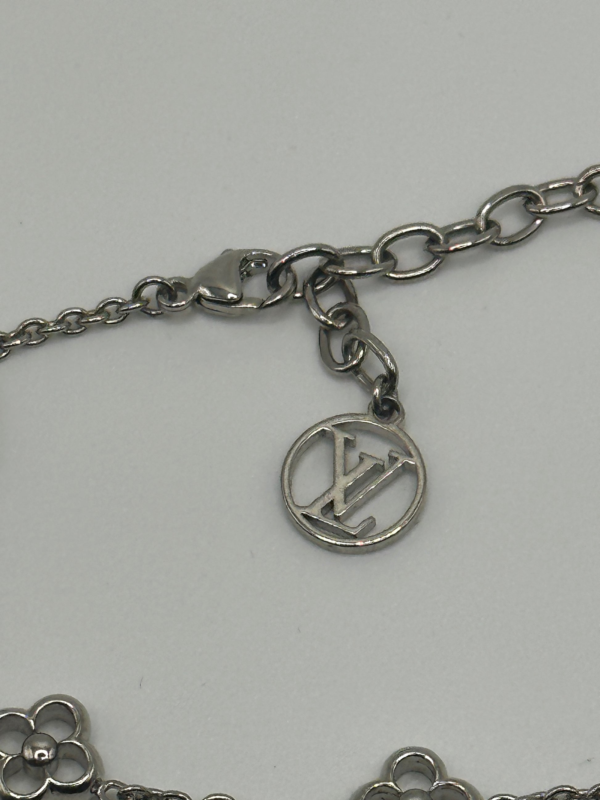 Authentic Louis Vuitton Monogram Flower Bracelet 19cm Silver