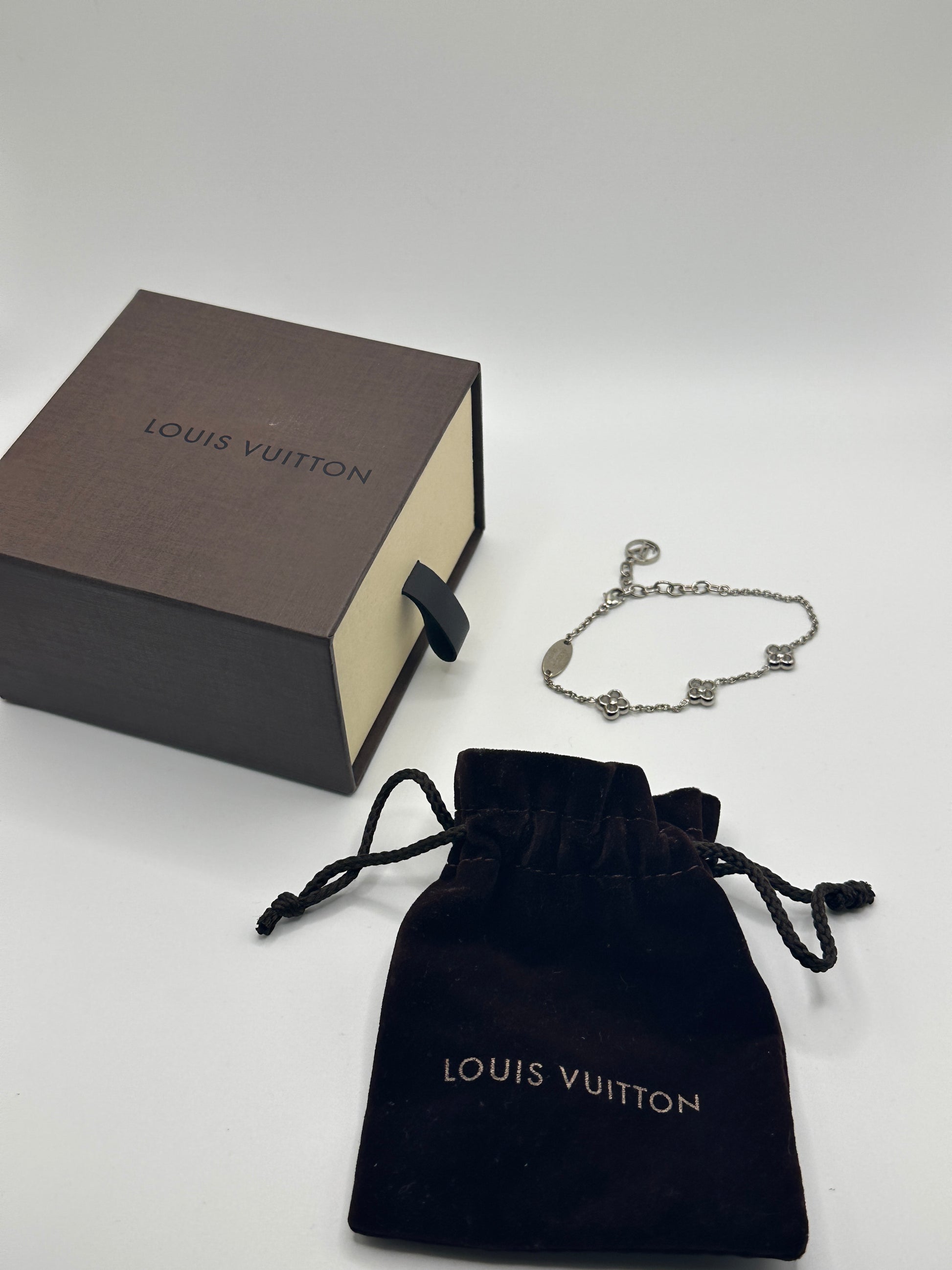 Authentic Louis Vuitton Monogram Flower Bracelet 19cm Silver