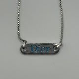 DIOR BLUE LOGO SILVER PLATE NECKLACE