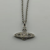 VIVIENNE WESTWOOD SILVER CRYSTAL FLAT ORB NECKLACE