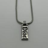 DIOR BLACK WORD PLATE NECKLACE SILVER