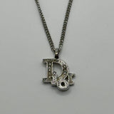 DIOR CRYSTAL WORD LOGO NECKLACE SILVER