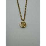 DIOR WORD LOGO CIRCLE PENDANT GOLD NECKLACE