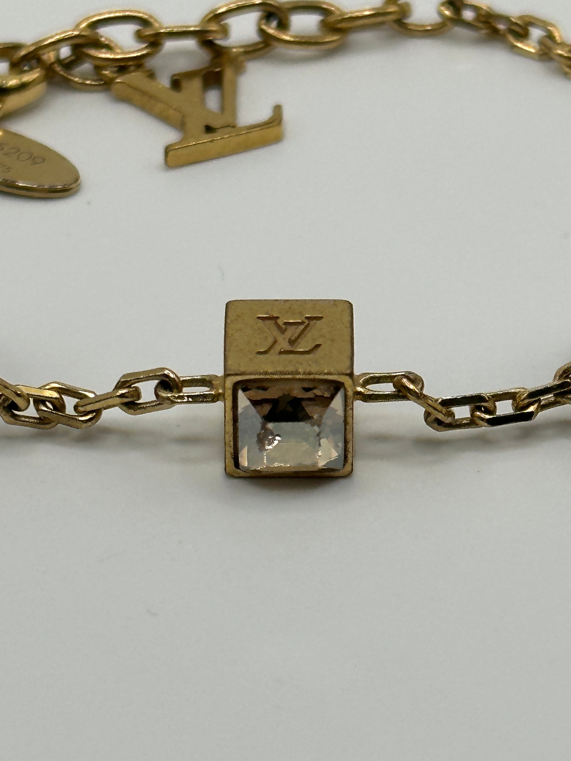 Louis Vuitton Gold Tone Gamble Monogram Dice Charm Bracelet LV