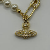 VIVIENNE WESTWOOD GOLD CLIP SATURN PEARL NECKLACE