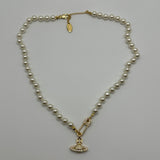 VIVIENNE WESTWOOD GOLD CLIP SATURN PEARL NECKLACE