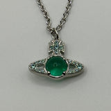 VIVIENNE WESTWOOD GREEN CRYSTAL FLAT ORB NECKLACE