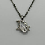 DIOR SILVER CRYSTAL WORD LOGO NECKLACE