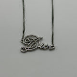 DIOR SILVER CURSIVE LOGO NECKLACE