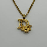 DIOR GOLD CRYSTAL WORD LOGO NECKLACE