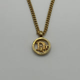 DIOR GOLD WORD LOGO CIRCLE PENDANT NECKLACE