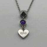 GUCCI SILVER HEART AMETHYST NECKLACE