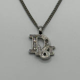 DIOR SILVER CRYSTAL WORD LOGO NECKLACE