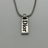 DIOR BLACK WORD PLATE NECKLACE SILVER