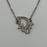 DIOR CRYSTAL WORD LOGO SILVER NECKLACE