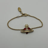 VIVIENNE WESTWOOD RED DIAMANTE HEART GOLD BRACELET