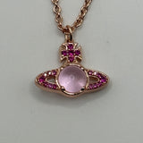 VIVIENNE WESTWOOD PINK CRYSTAL FLAT ORB NECKLACE