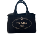 PRADA BLACK/WHITE CANAPA TOTE BAG