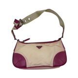PRADA TWO-TONE NYLON SHOULDER BAG BEIGE/BURGUNDY