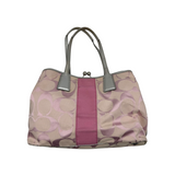 COACH PINK SIGNATURE KISSLOCK STRIPE CARRY HANDBAG
