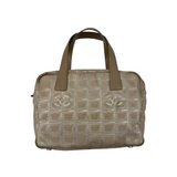 CHANEL MONOGRAM JACQUARD BEIGE CANVAS HANDBAG