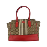 COACH SIGNATURE STRIPE RED LEATHER TOTE BAG