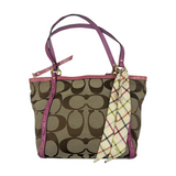 COACH SIGNATURE TOTE WITH PINK TRIM & SCARF