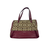 COACH SIGNATURE CANVAS BURGUNDY LEATHER TOTE BAG