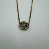 DIOR LOGO CRYSTAL CIRCLE GOLD NECKLACE