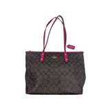 COACH SIGNATURE BROWN AND MAGENTA CITY ZIP TOTE