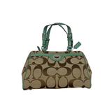 COACH SIGNATURE KHAKI AND GREEN SATCHEL BAG