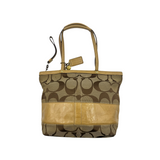 COACH SIGNATURE KHAKI BROWN STRIPE TOTE BAG