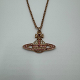 VIVIENNE WESTWOOD PINK CRYSTAL FLAT ORB NECKLACE