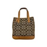 COACH TAN SIGNATURE LEATHER TRIM TOTE