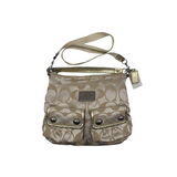 COACH BEIGE SIGNATURE DOUBLE POCKET CROSSBODY BAG