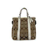 COACH SIGNATURE BEIGE & WHITE STRIPE TOTE BAG