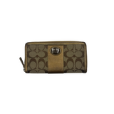 COACH KHAKI SIGNATURE GOLD ACCENT ZIP WALLET