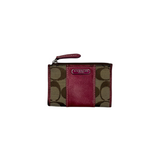 COACH SIGNATURE KHAKI & BURGUNDY CARD CASE